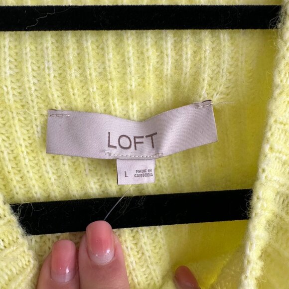 Bright Yellow Ribbed Mock Neck Sweater - Large - Picture 5 of 10
